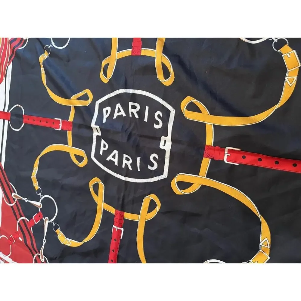 Silk Twill Equestrian Themed Scarf Shawl Wrap Paris Luxury 51” Square Horses XL